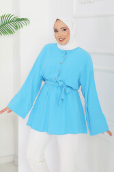 Beli Lastikli Kuşaklı Tunik - 28388-TURKUAZ - TOFİSA (1)