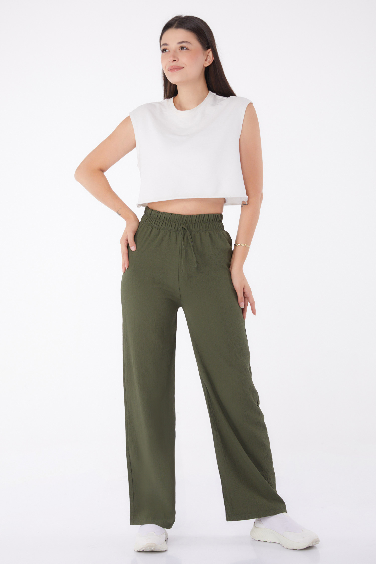 Beli Lastikli Pantolon Haki - 27074