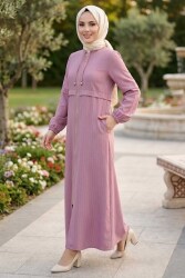 Bileği Lastikli Çizgili Fermuarlı Ferace Gul Kurusu - 2143-GUL-KURUSU - TOFİSA (1)