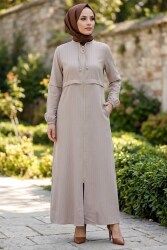 Bileği Lastikli Çizgili Fermuarlı Ferace Krem - 2143-KREM - TOFİSA (1)
