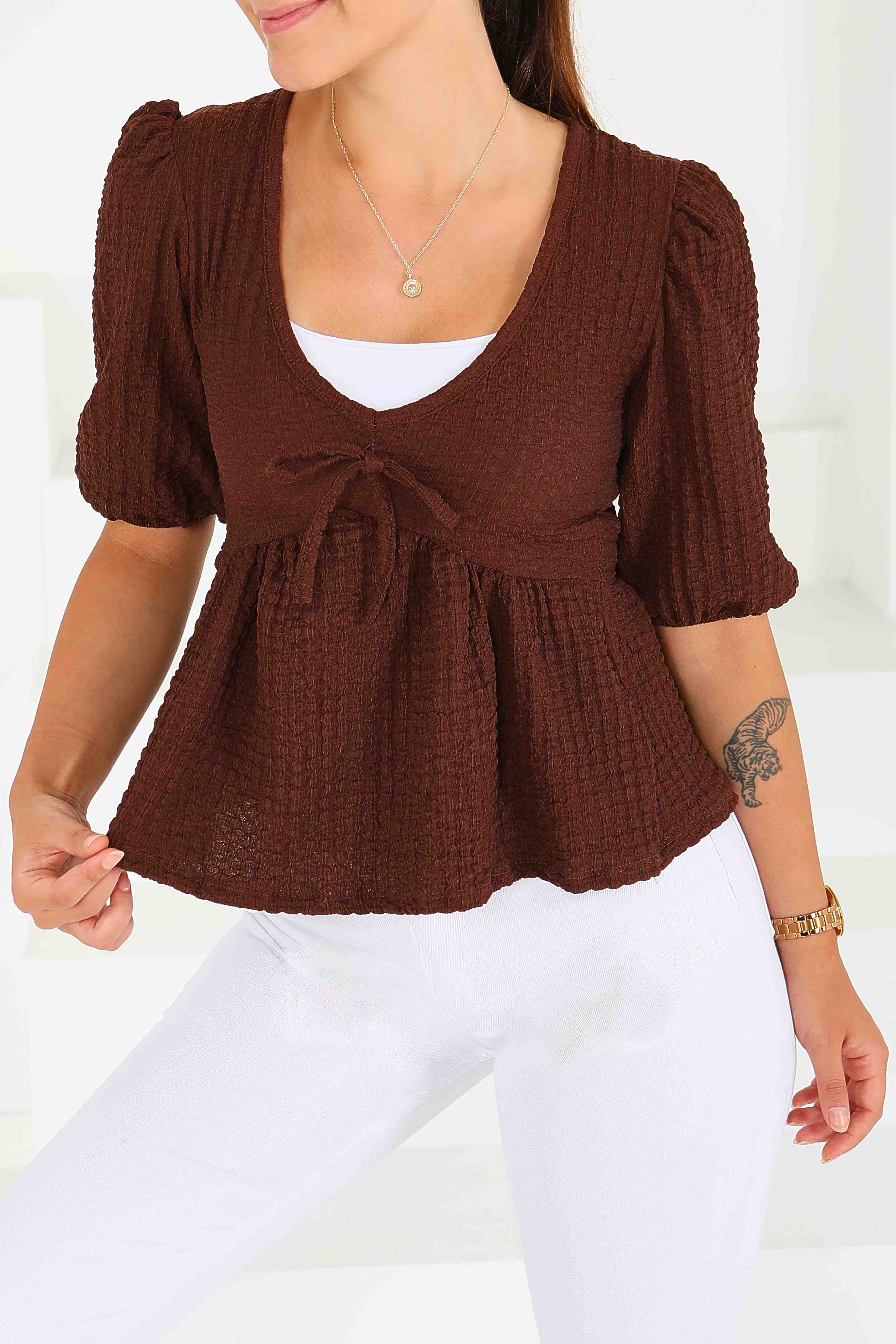 Buffle Kısa Kollu Bluz  - 27538