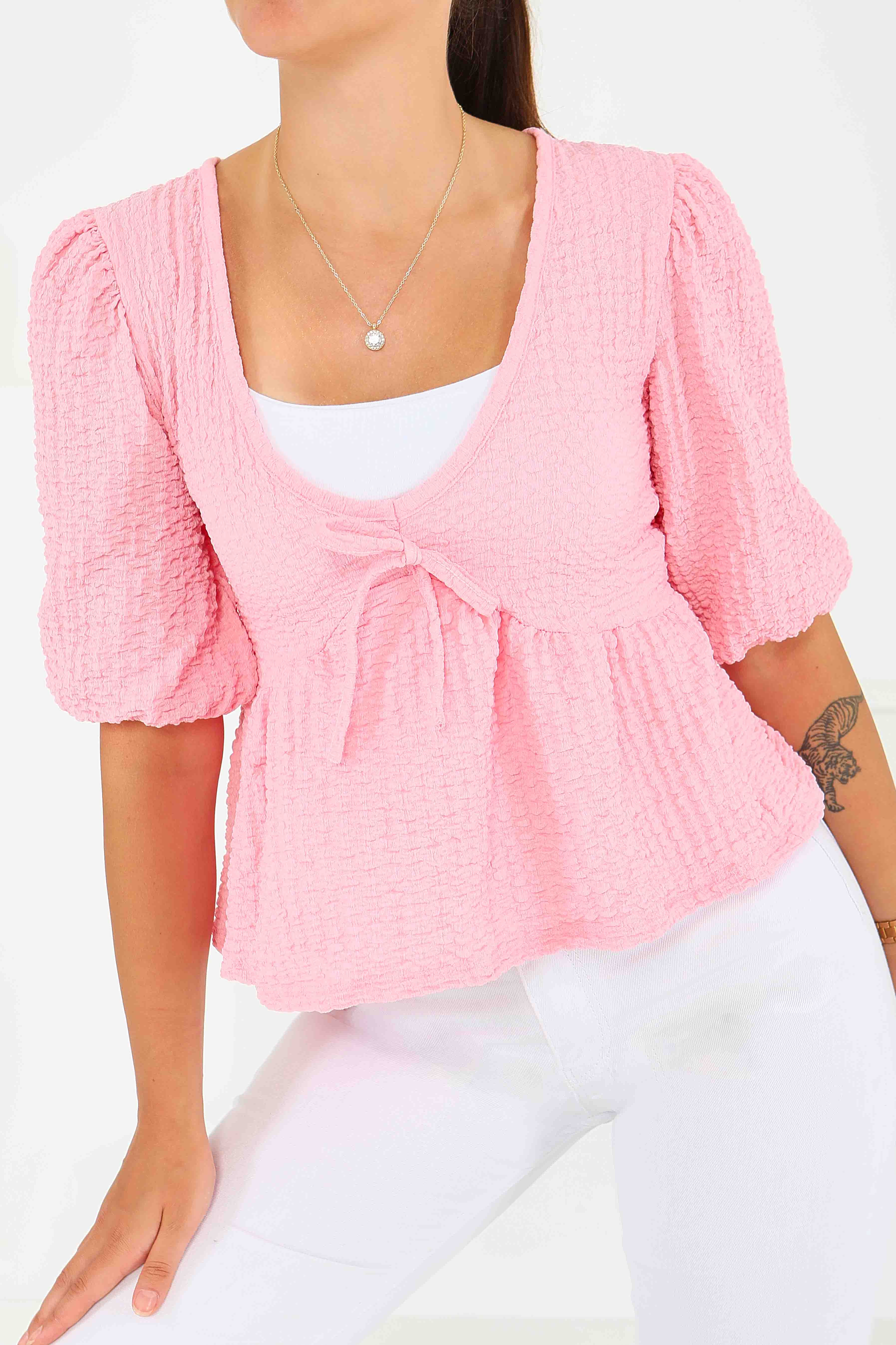 Buffle Kısa Kollu Bluz  - 27538