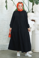 Büzgülü Pat Detaylı Elbise Siyah - 27293 - TOFİSA (1)