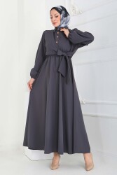 Çapraz Bağlama Bilekte Lastik Detaylı Duoble Elbise - 27864-FUME - TOFİSA