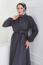 Çapraz Bağlama Bilekte Lastik Detaylı Duoble Elbise - 27864-FUME - TOFİSA (1)