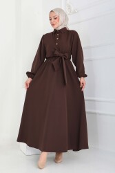 Çapraz Bağlama Bilekte Lastik Detaylı Duoble Elbise - 27864-KAHVE - TOFİSA (1)