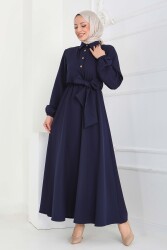 Çapraz Bağlama Bilekte Lastik Detaylı Duoble Elbise - 27864-LACIVERT - TOFİSA