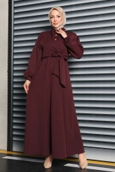 Çapraz Bağlama Bilekte Lastik Detaylı Duoble Elbise - 27864-MURDUM - TOFİSA (1)
