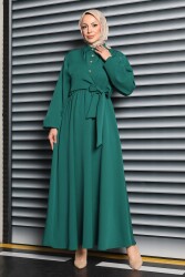 Çapraz Bağlama Bilekte Lastik Detaylı Duoble Elbise - 27864-ZUMRUT - TOFİSA