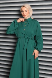 Çapraz Bağlama Bilekte Lastik Detaylı Duoble Elbise - 27864-ZUMRUT - TOFİSA (1)