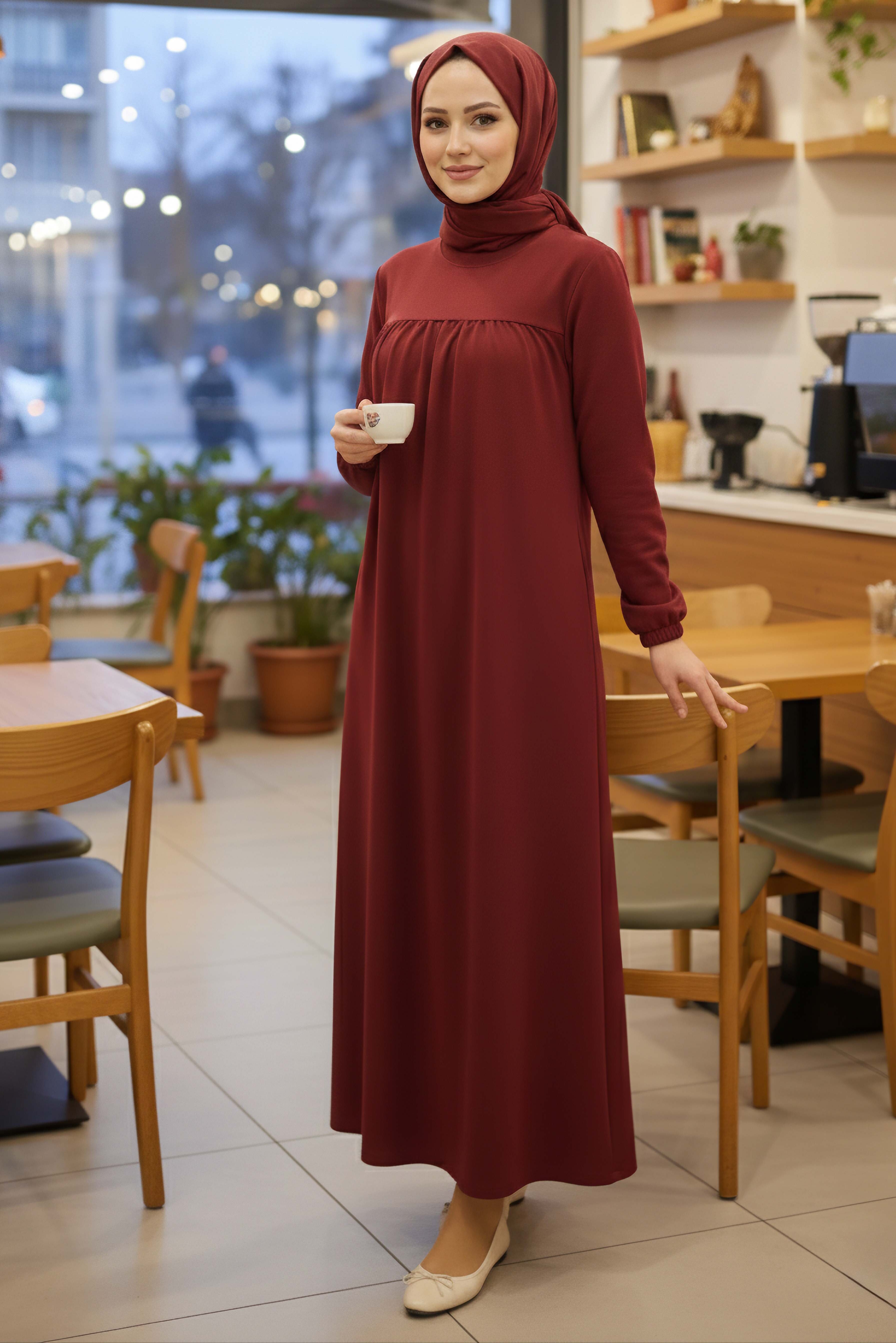 Cepli Büzgülü Elbise  - 2076-BORDO