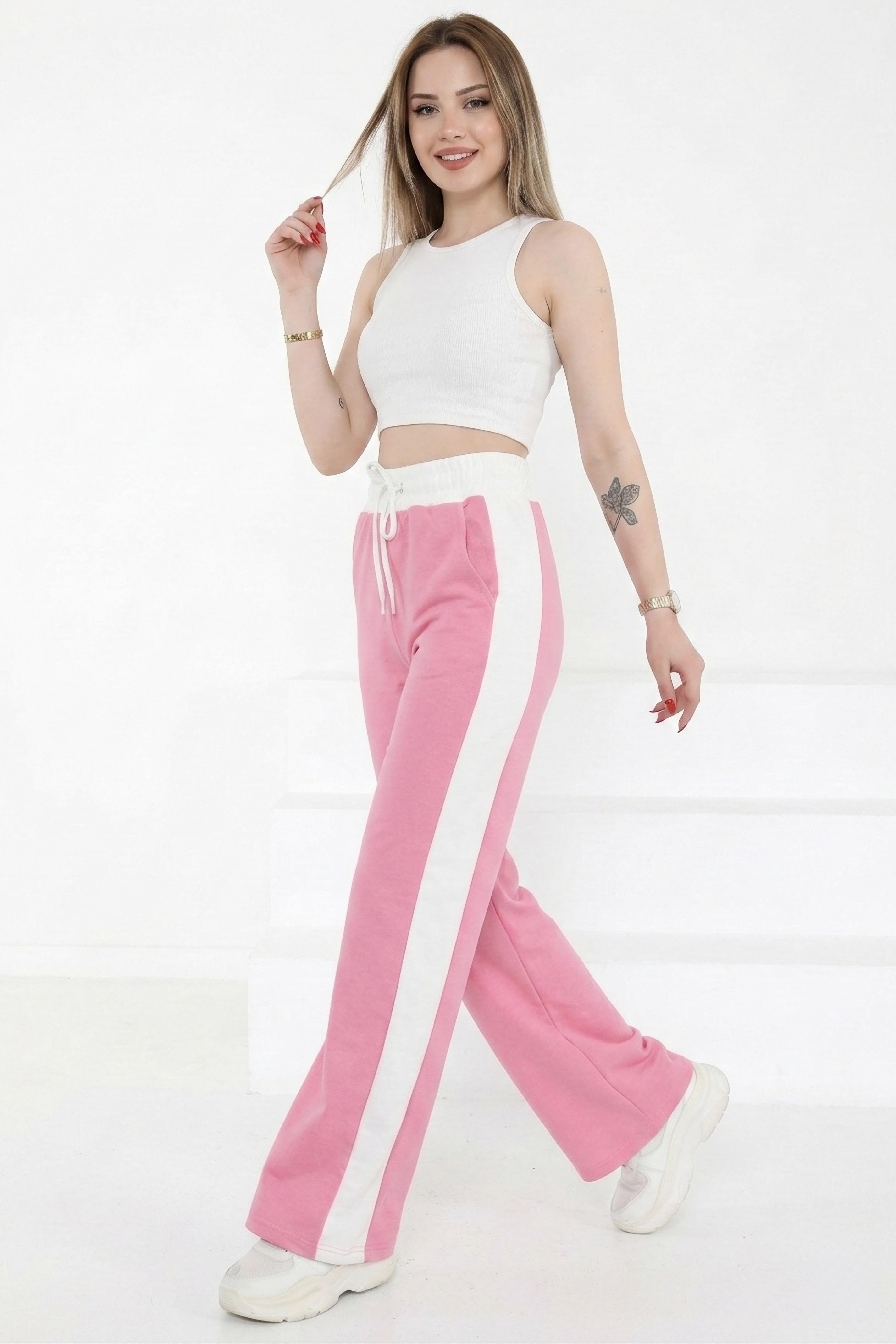 Cepli İki İplik Garnili Pantolon  - 2061-PEMBE