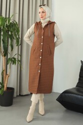 Cepli Zincir Detaylı Kapitone Yelek - 27824-KAHVE - TOFİSA