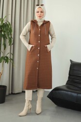 Cepli Zincir Detaylı Kapitone Yelek - 27824-KAHVE - TOFİSA (1)