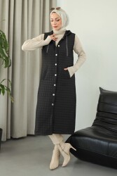 Cepli Zincir Detaylı Kapitone Yelek - 27824-SIYAH - TOFİSA