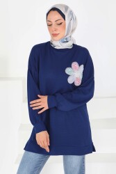 Çiçek İşlemeli Modal Tunik - 27672 - TOFİSA