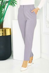 Çift Düğmeli Çizgili Pantolon Gri - 28742-GRI - TOFİSA