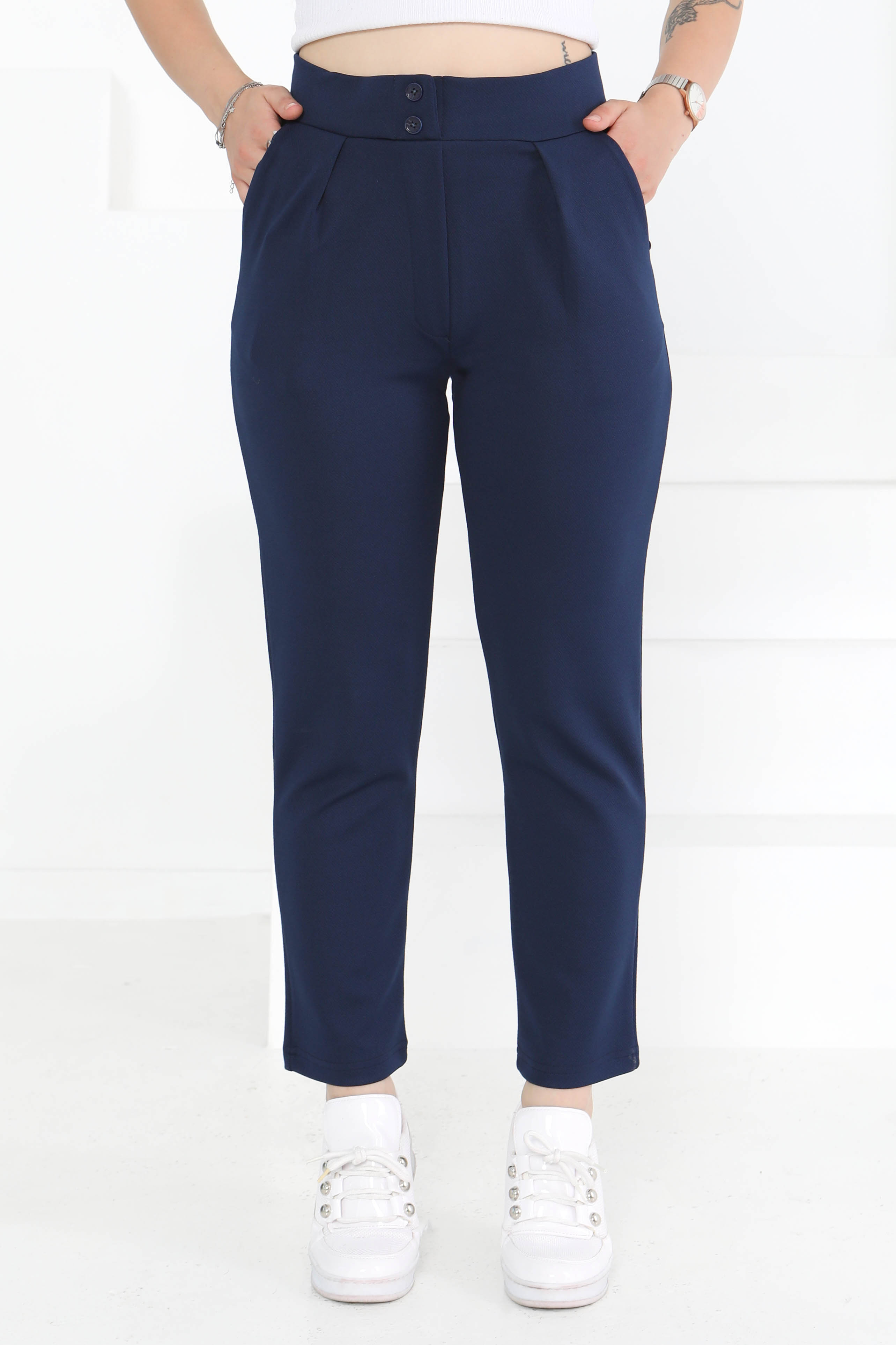 Çift Düğmeli Spor Pantolon Lacivert - 27352