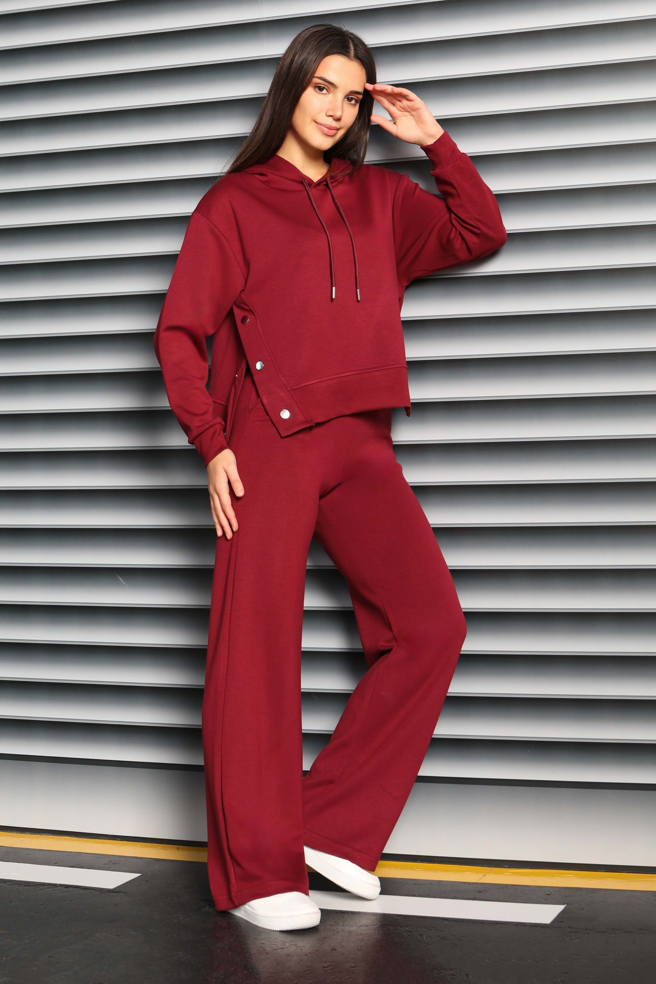 Çıtçıt Detaylı Modal İkili Takım  - 27878-BORDO
