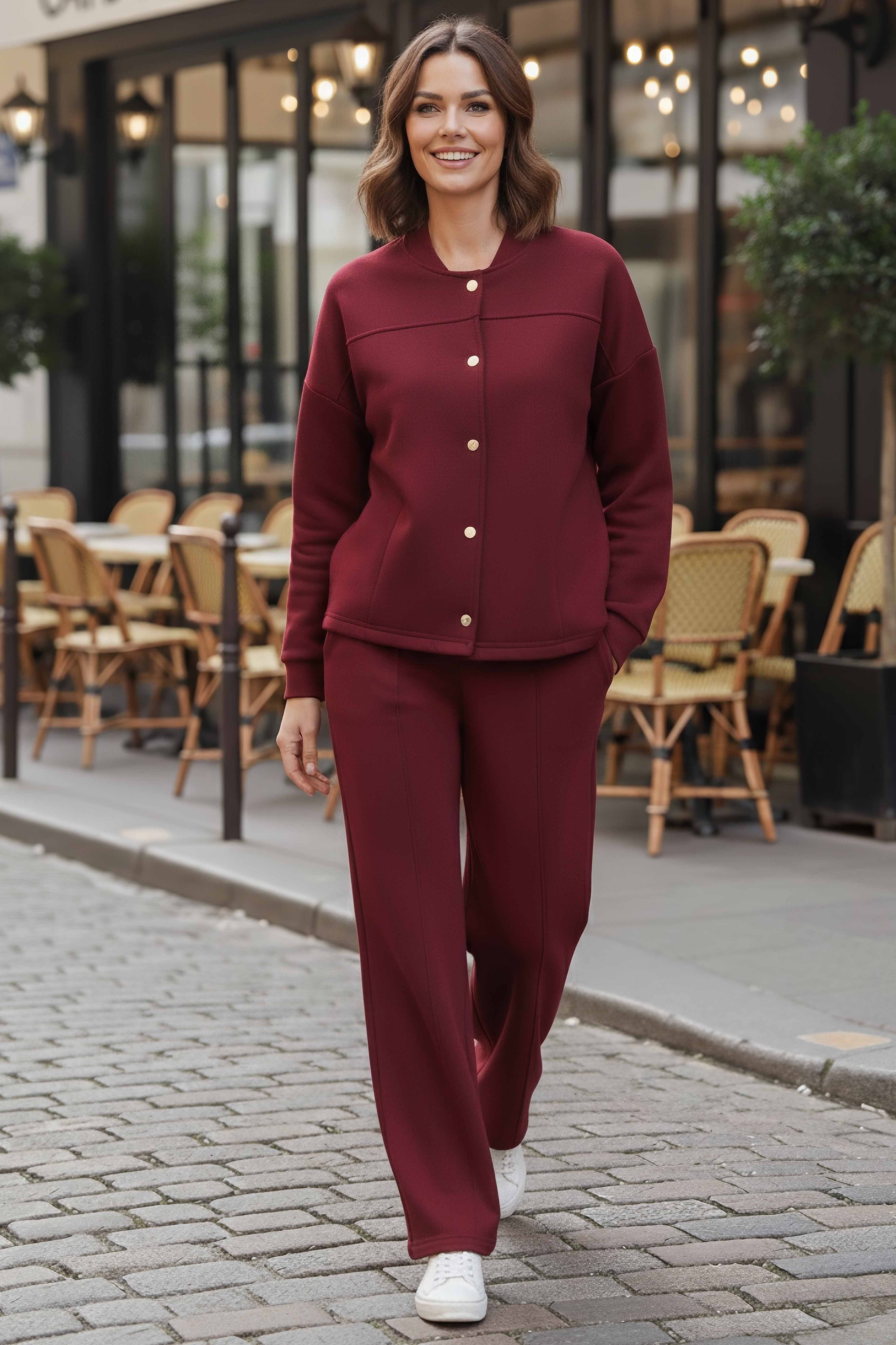Çıtçıtlı Modaal İkili Takım  - 28061-BORDO