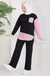 Çizgi Detaylı İkili Takım Siyah Pembe - 2067-SIYAH-PEMBE - TOFİSA