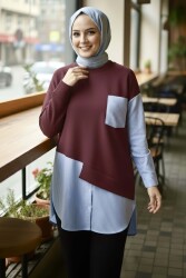 Çizgi Garnili Modal Tunik - 1010-BORDO - TOFİSA (1)