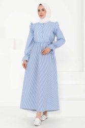 Çizgili Elbise Saks - 27187 - TOFİSA