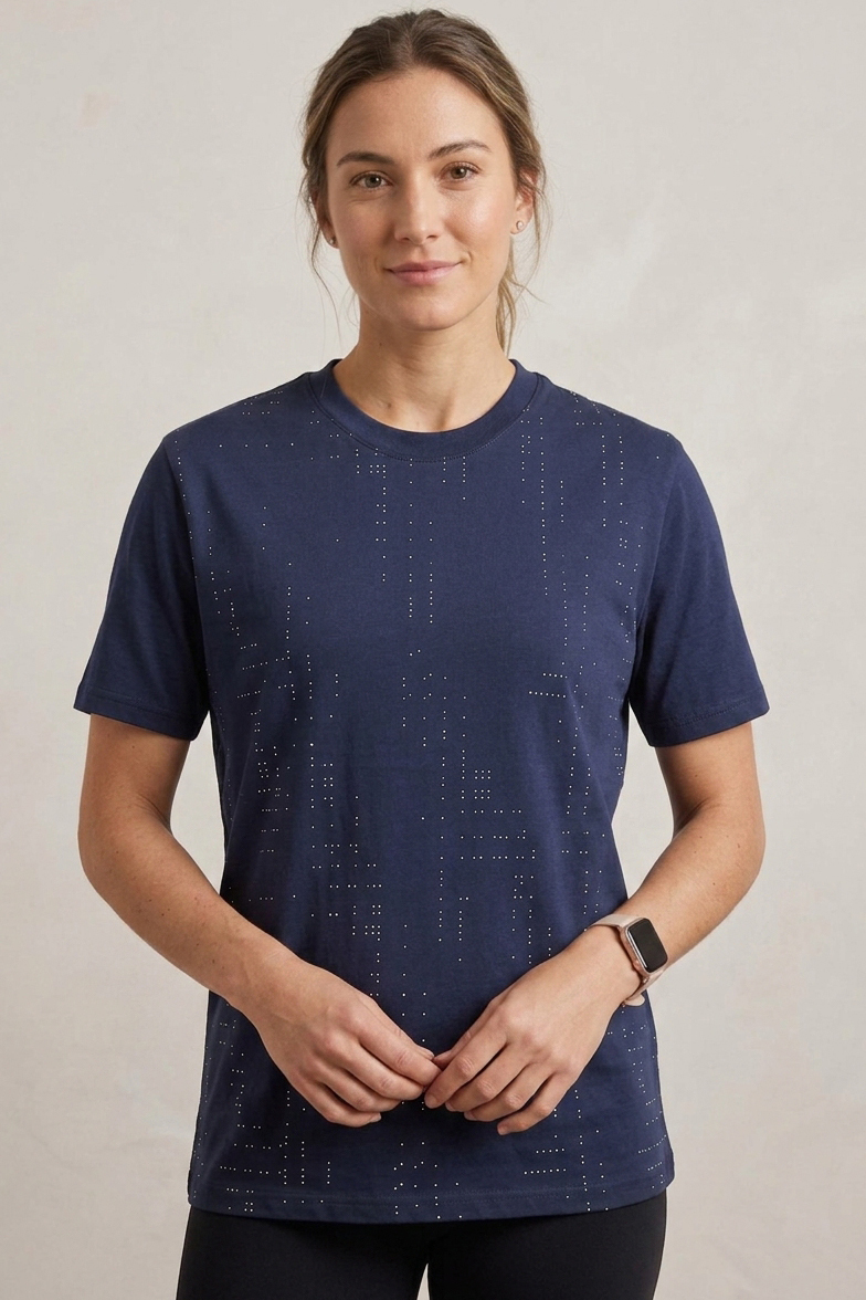 Damla Taşlı T-shirt  - 28417-LACIVERT