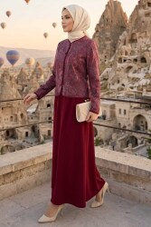 Desenli Ceket Etekli Takım Bordo - 28632-BORDO - TOFİSA (1)
