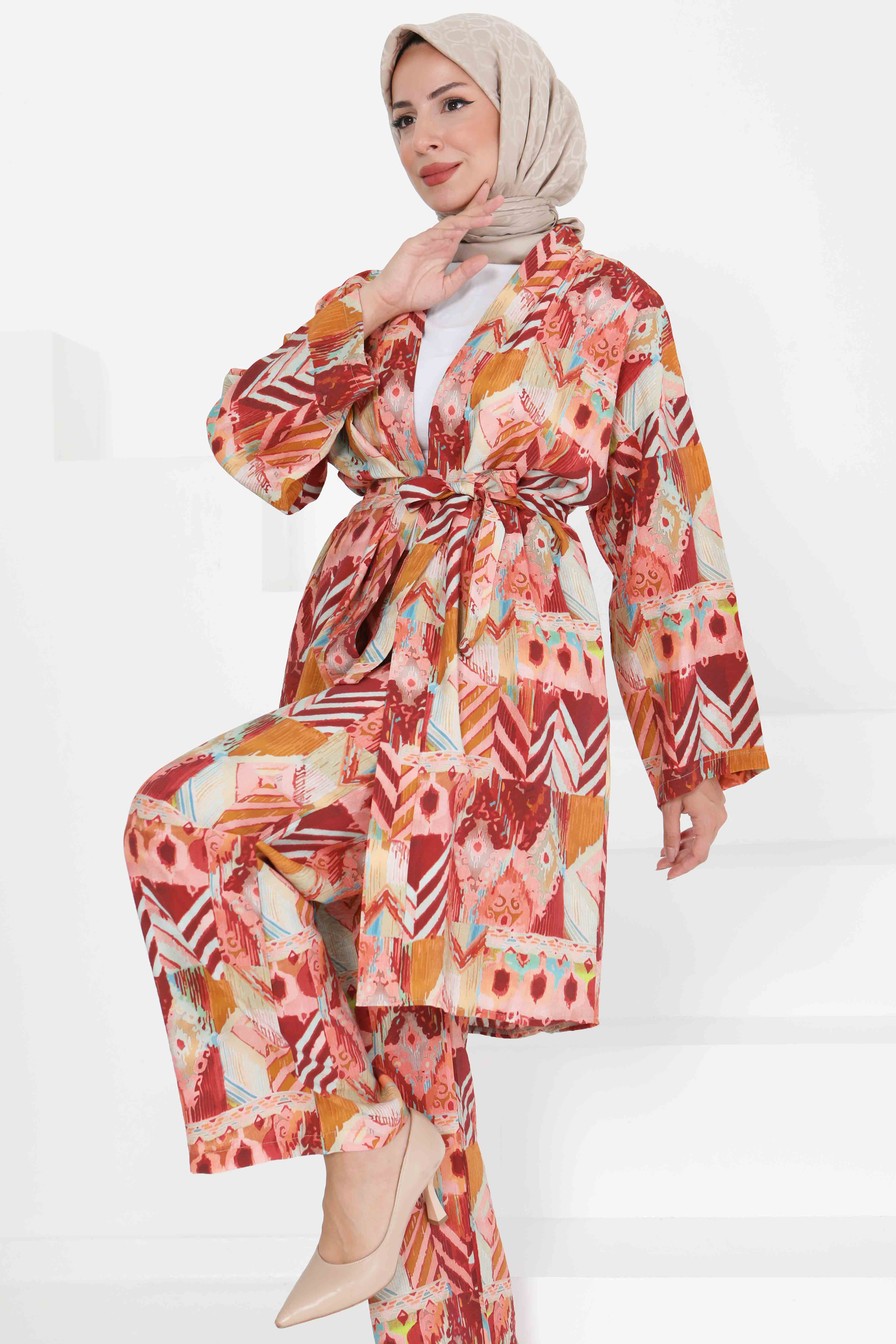 Desenli Kimono İkili Takım  - 27436