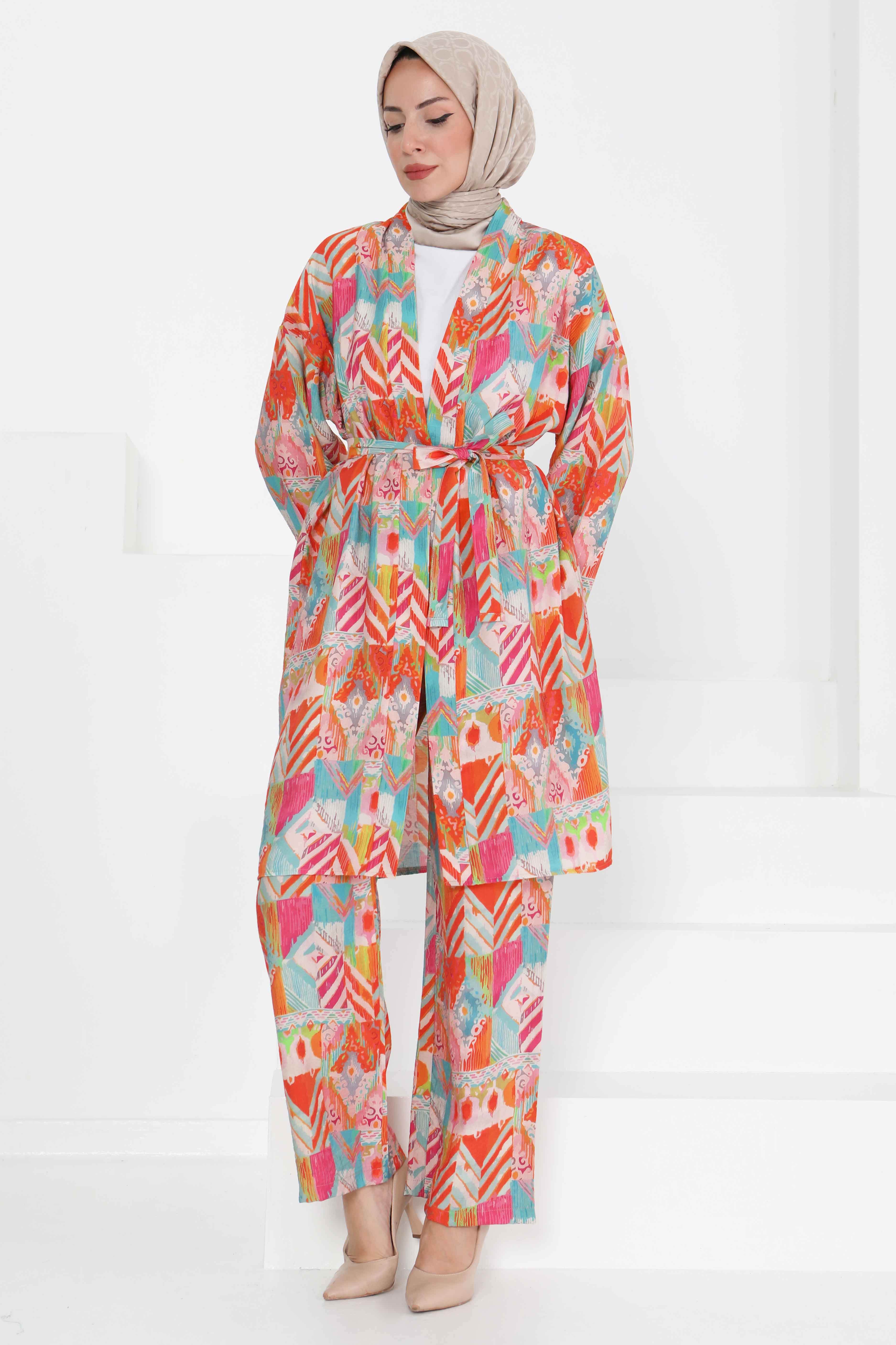 Desenli Kimono İkili Takım  - 27436