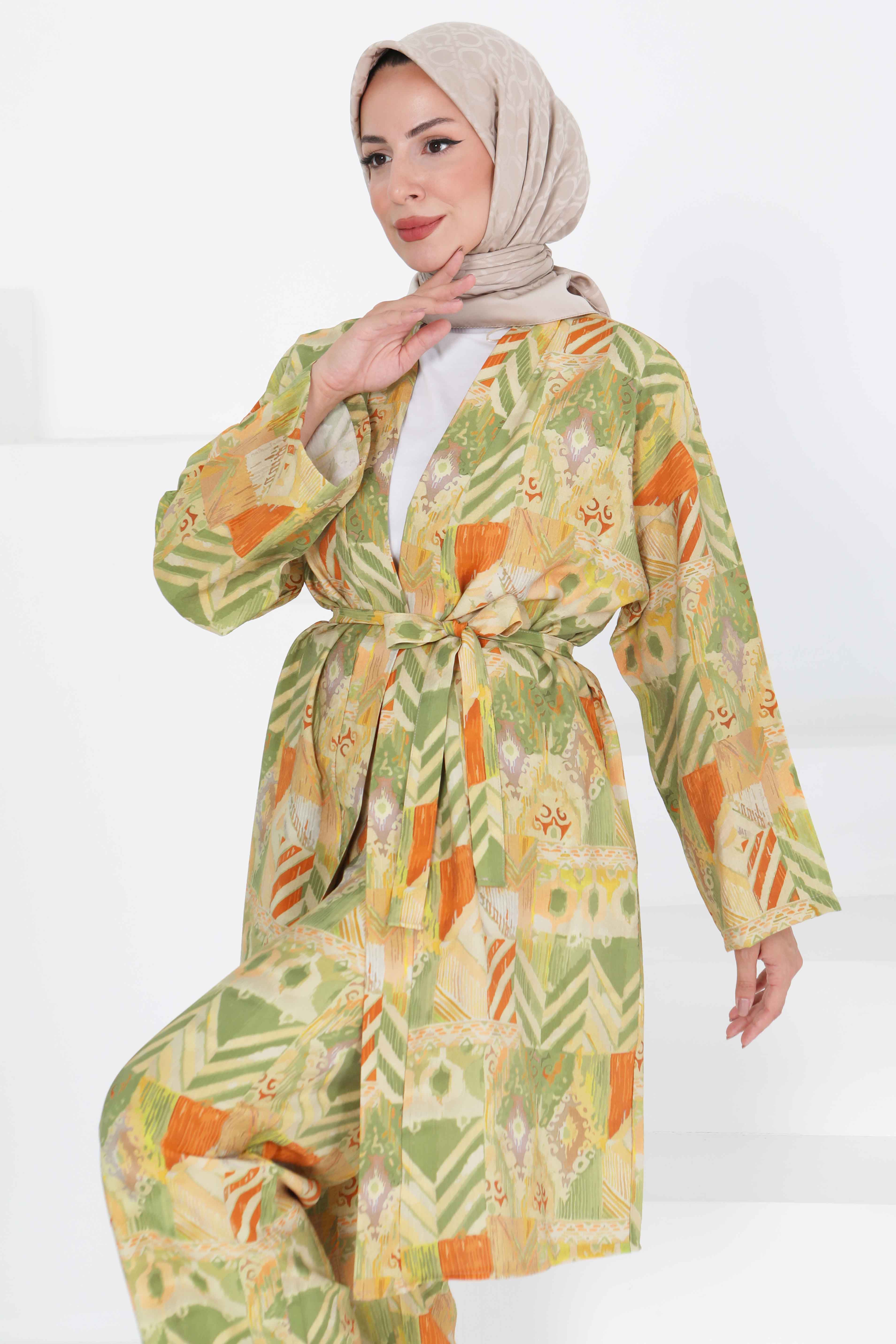 Desenli Kimono İkili Takım  - 27436