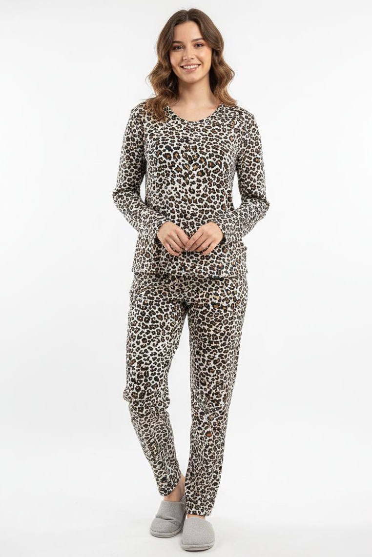Desenli Süet Pijama Takımı  - 28157-BEYAZ