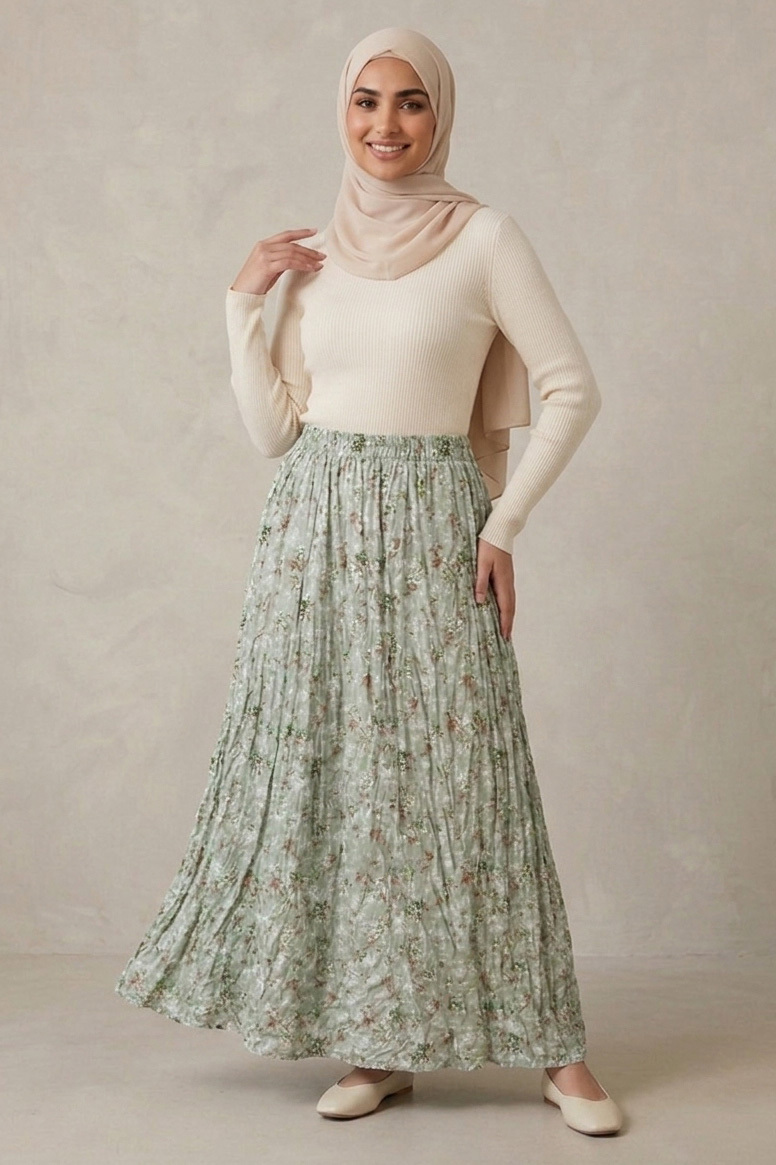 Desenli Trikoton Etek - 2121-MINT