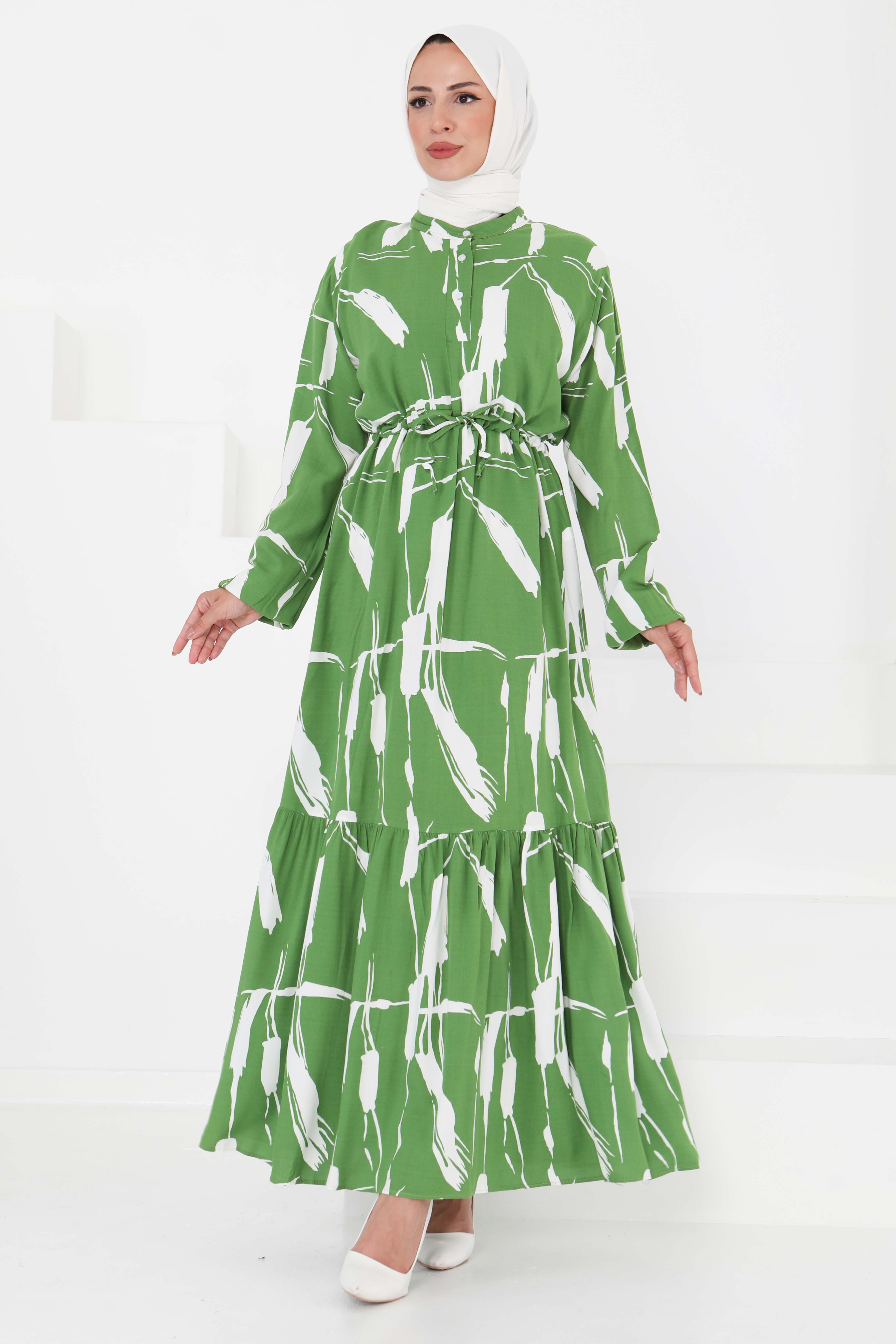 Desenli Tünelli Elbise Yesil - 27430