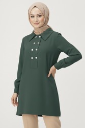 Düğme Detaylı Modal Tunik - 28041-HAKI - TOFİSA