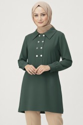 Düğme Detaylı Modal Tunik - 28041-HAKI - TOFİSA (1)