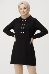 Düğme Detaylı Modal Tunik - 28041-SIYAH - TOFİSA