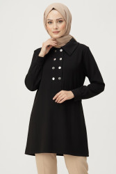 Düğme Detaylı Modal Tunik - 28041-SIYAH - TOFİSA (1)