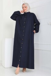 Düğmeli Bileği Lastikli Kot Ferace- 27865-KOYU-LACIVERT - TOFİSA