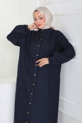 Düğmeli Bileği Lastikli Kot Ferace- 27865-KOYU-LACIVERT - TOFİSA (1)