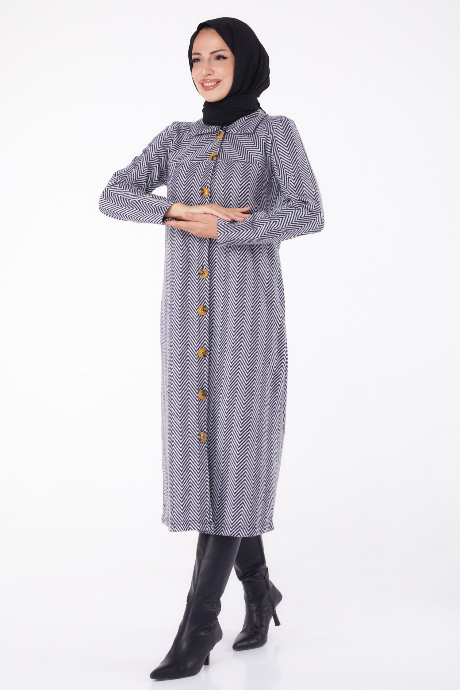 Düğmelı Kap  - 27767-GRI