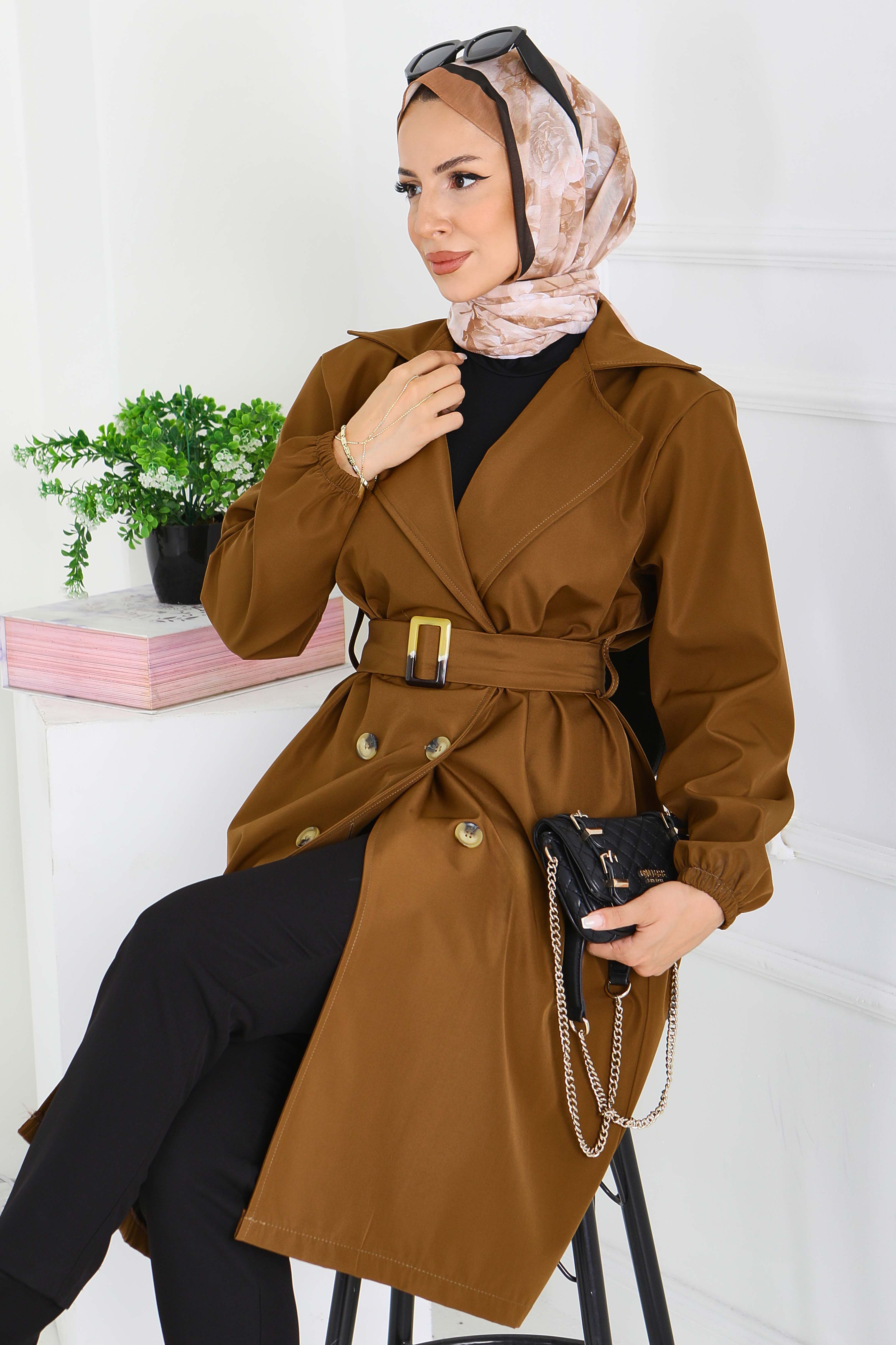 Düğmeli Kuşaklı Miranda Trençkot - 27614
