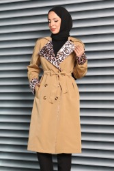 Düğmeli Leopar Detaylı Trençkot - 27602 - TOFİSA