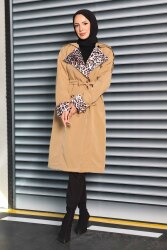 Düğmeli Leopar Detaylı Trençkot - 27602 - TOFİSA (1)