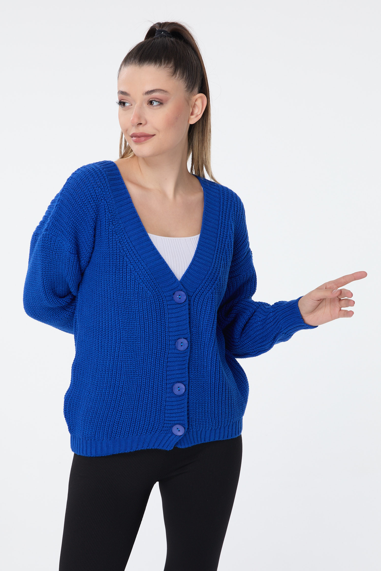 Düğmeli Mini Triko Hırka  - 27626