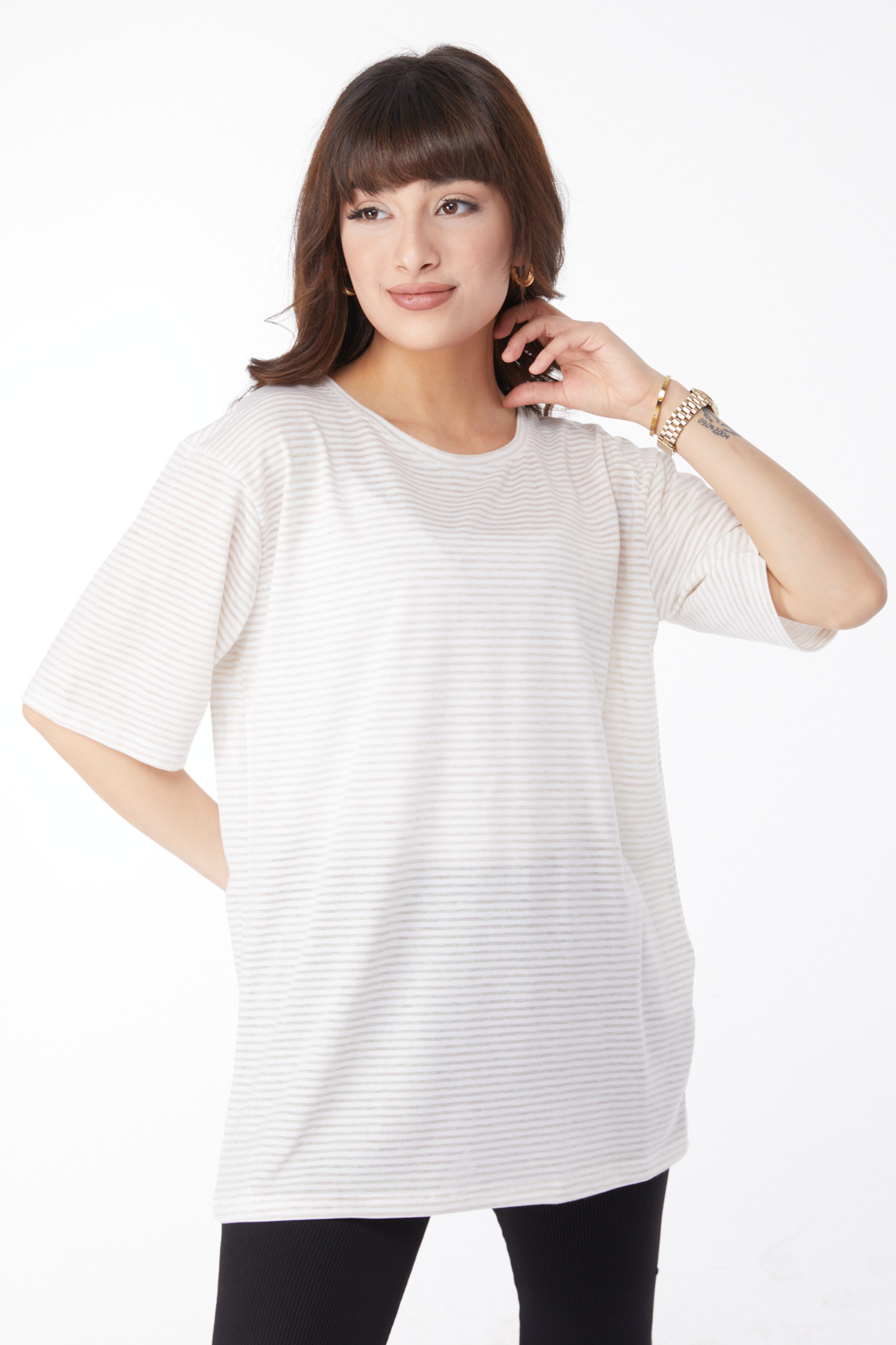 Çizglİi T-short Bej - 25119