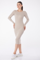 Midi Elbise Bej - 26126 - TOFİSA