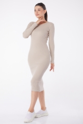 Midi Elbise Bej - 26126 - TOFİSA (1)