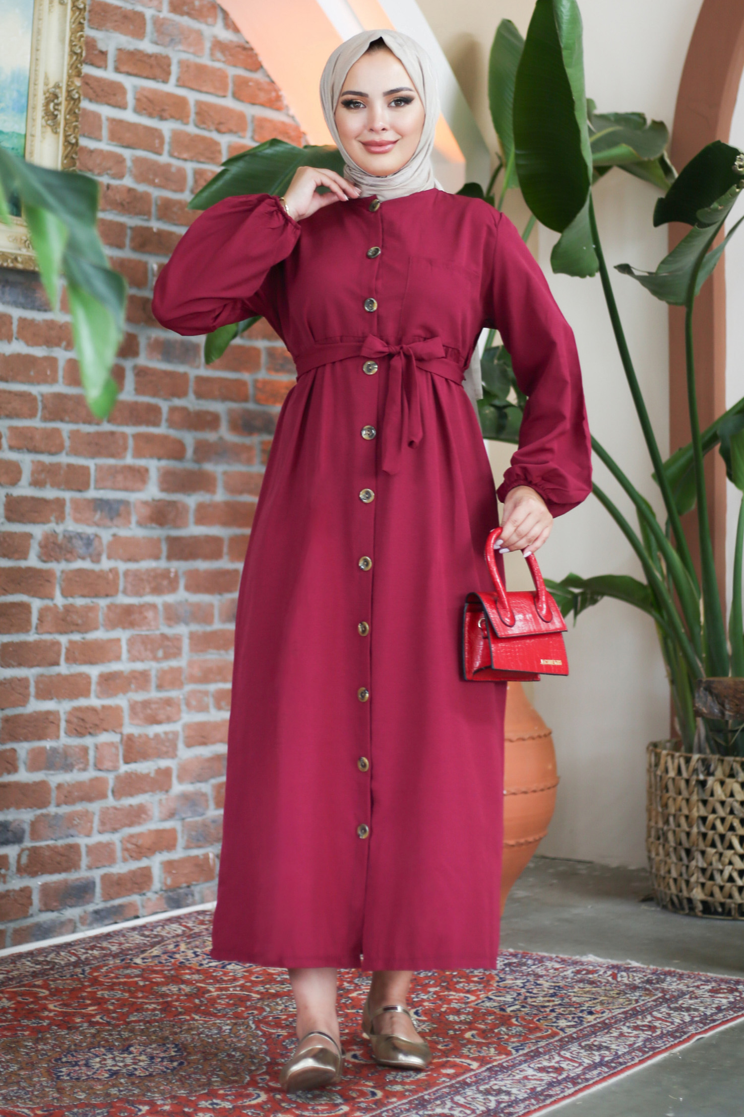Elbise Bordo 13206